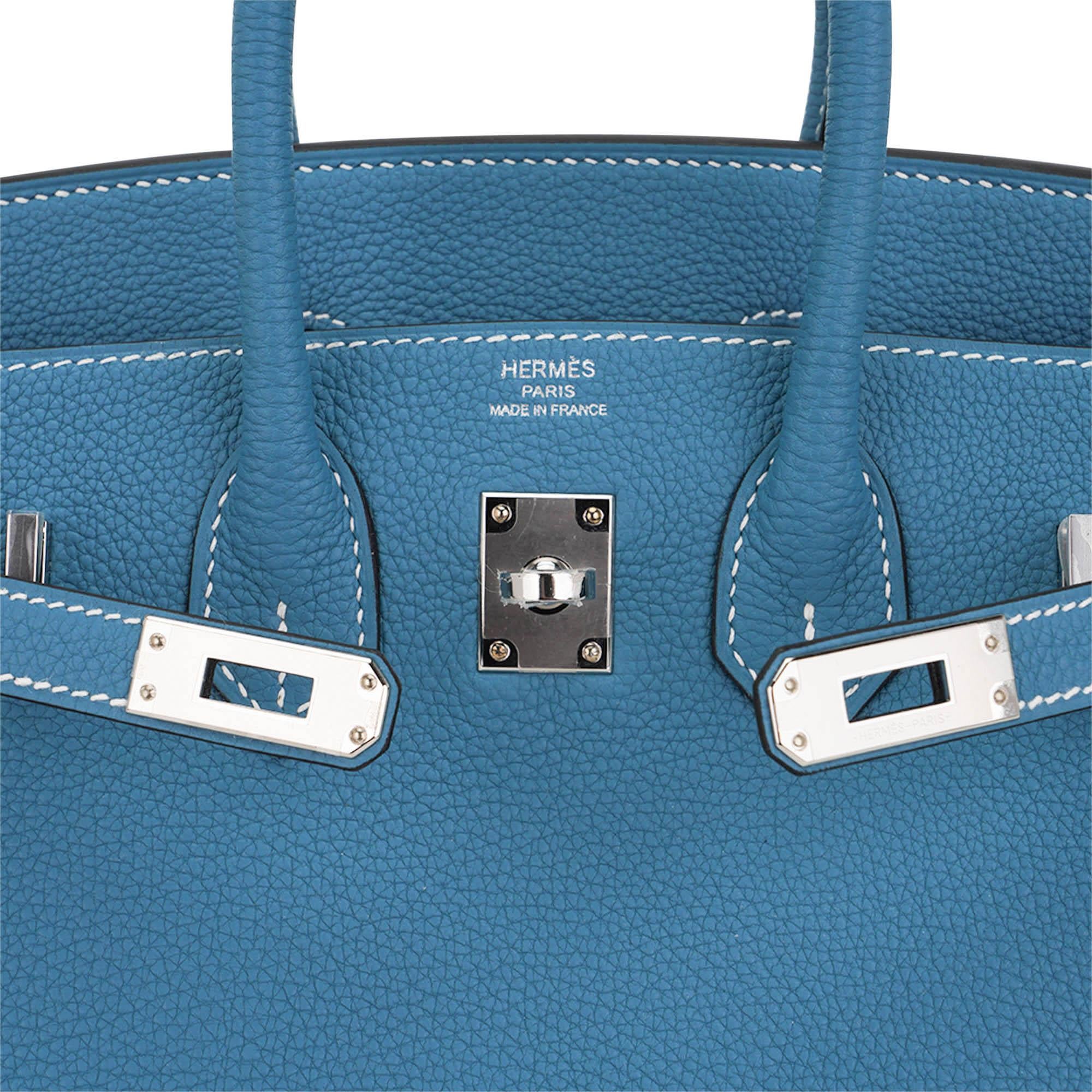 Hermes Birkin 25 Bag Retourne Blue Jean Togo Palladium Hardware For Sale 3