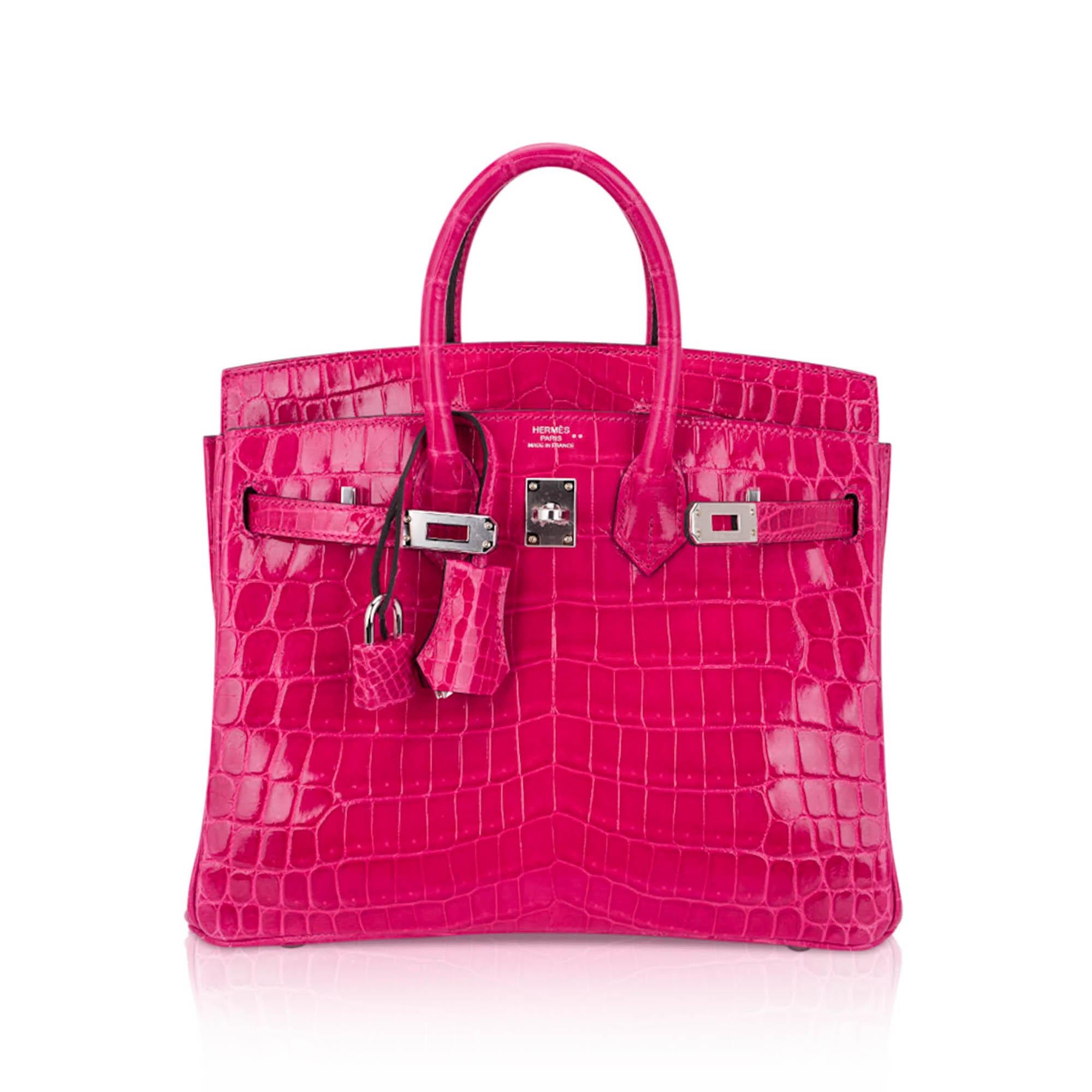 Rouge Hermes Birkin 25 Bag Rose Mexico Crocodile Palladium Hardware en vente