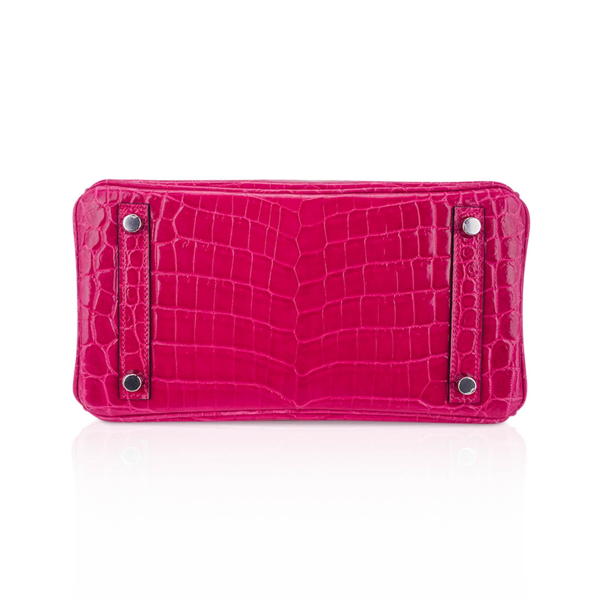 Hermes Birkin 25 Bag Rose Mexico Crocodile Palladium Hardware en vente 4