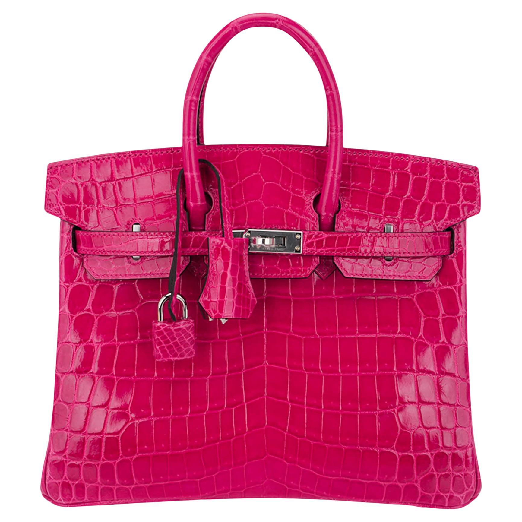 Hermes Birkin 25 Bag Rose Mexico Crocodile Palladium Hardware