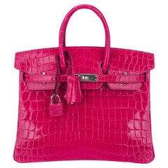 Hermes Birkin 25 Bag Rose Mexico Crocodile Palladium Hardware