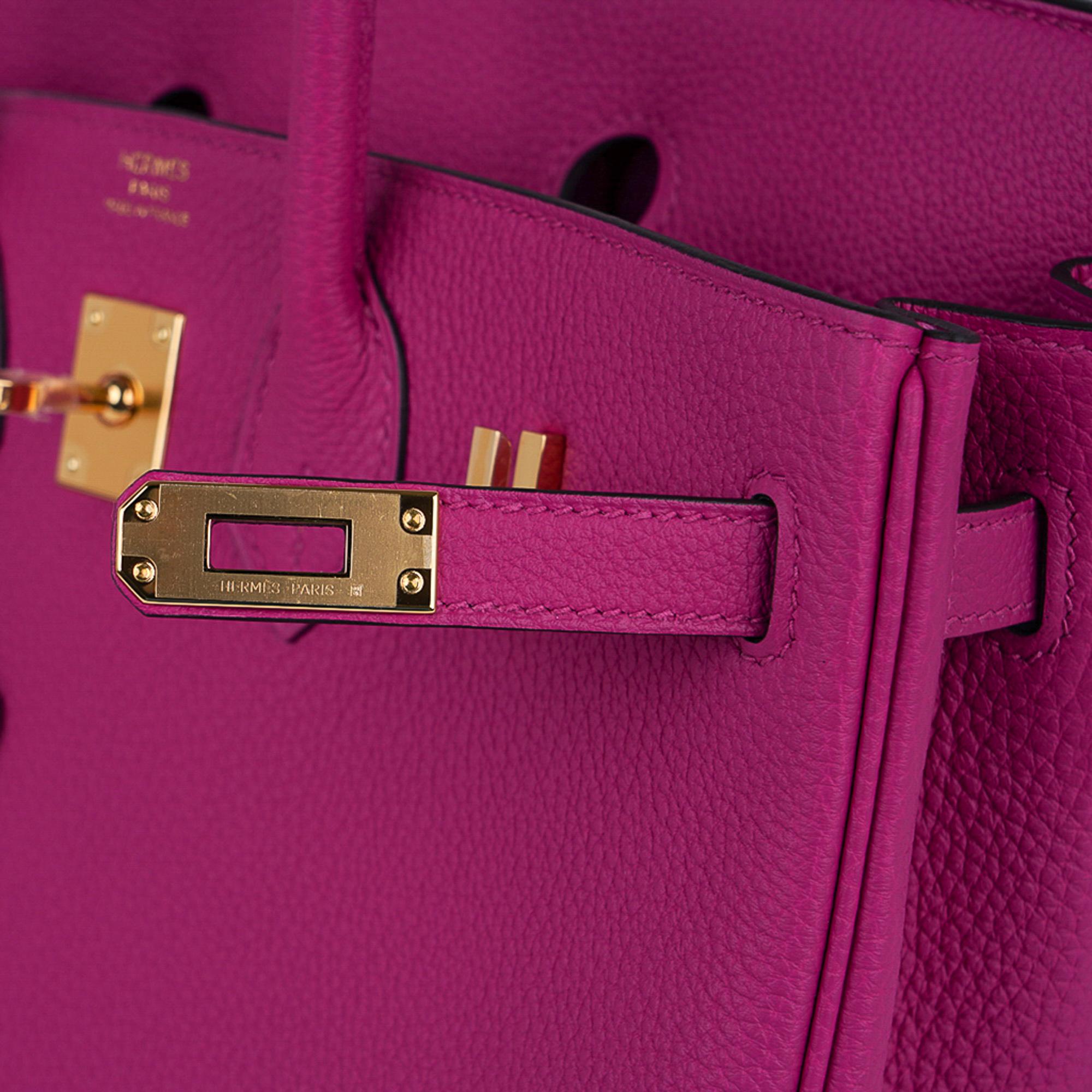Donna Hermes Birkin 25 Borsa Rose Pourpre Togo Pelle Hardware Oro