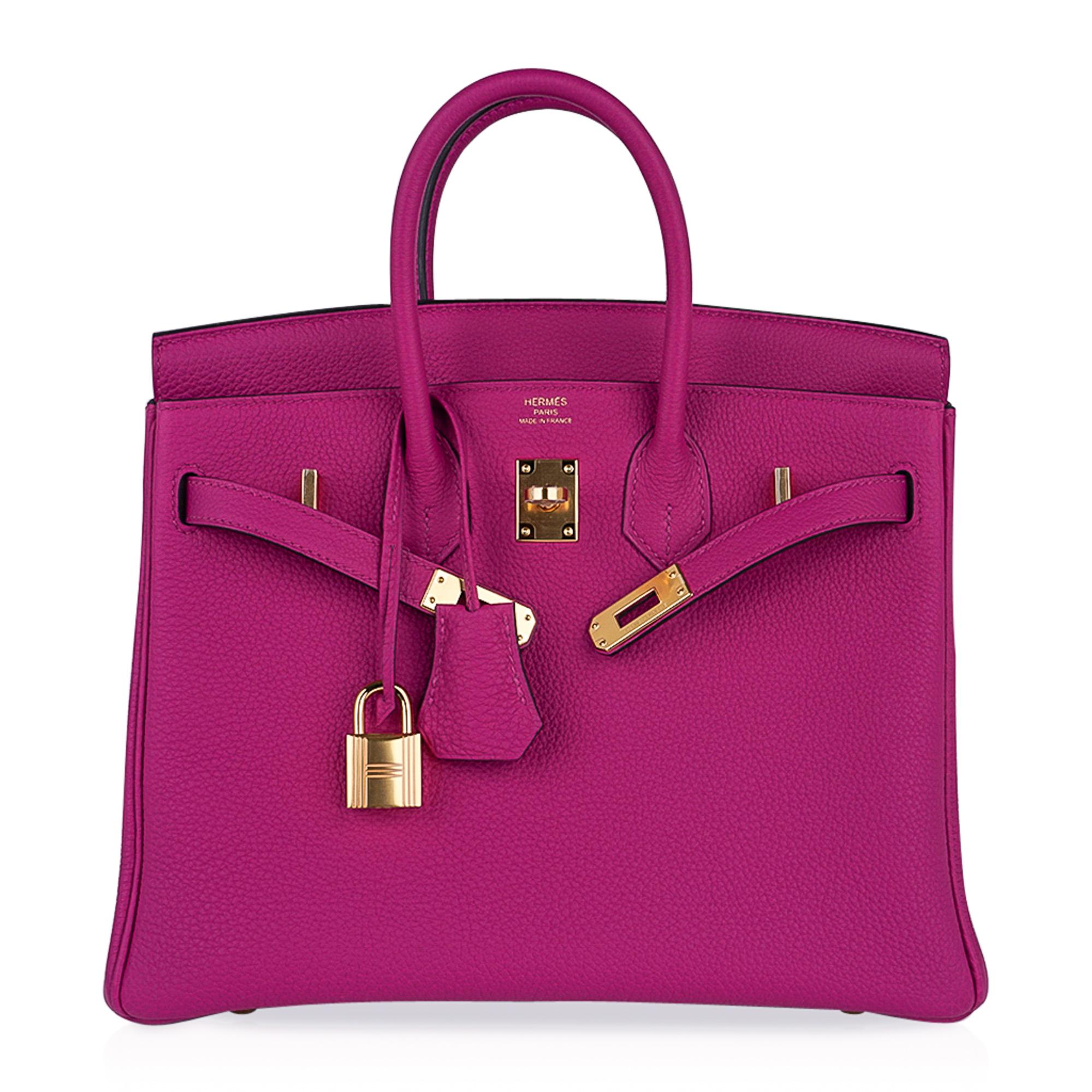 Viola Hermes Birkin 25 Borsa Rose Pourpre Togo Pelle Hardware Oro