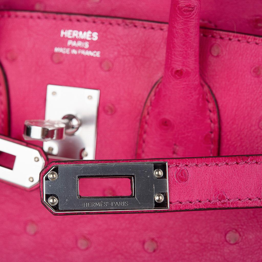 Red Hermes Birkin 25 Bag Rose Tyrien Ostrich Palladium Hardware 