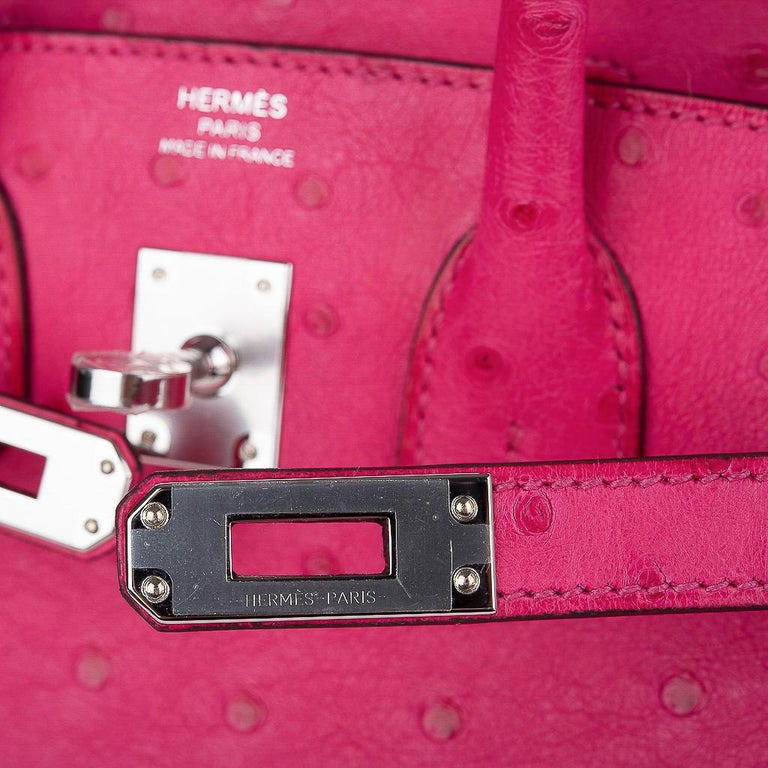 Hermès Kelly 25 Rose Tyrien Sellier Ostrich Palladium Hardware PHW