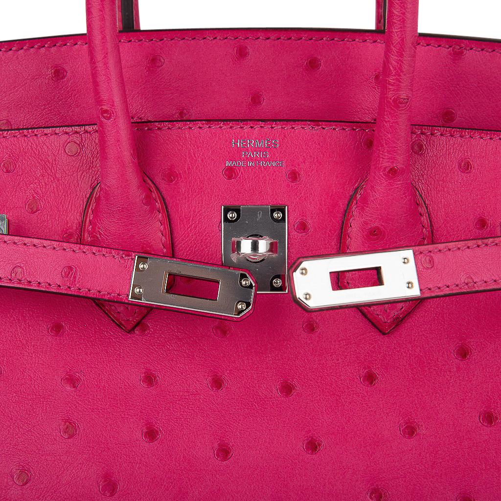 Hermes Birkin 25 Bag Rose Tyrien Ostrich Palladium Hardware  In New Condition In Miami, FL