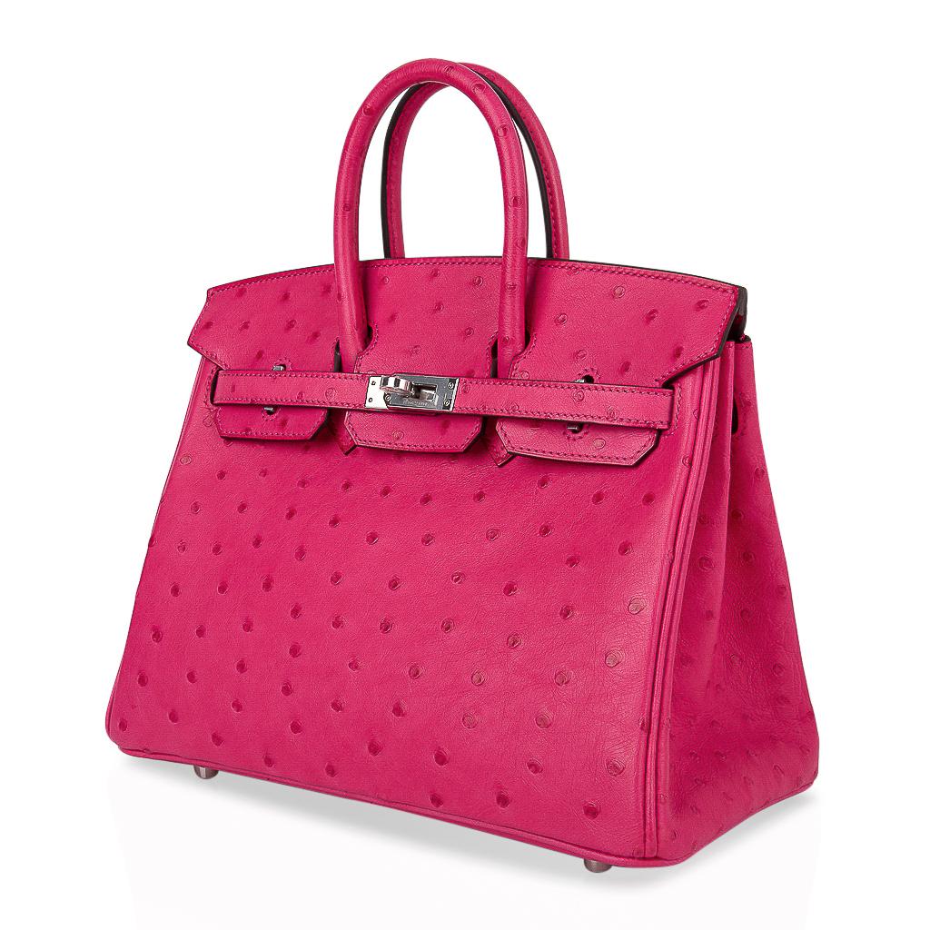 Hermes Birkin 25 Bag Rose Tyrien Ostrich Palladium Hardware at