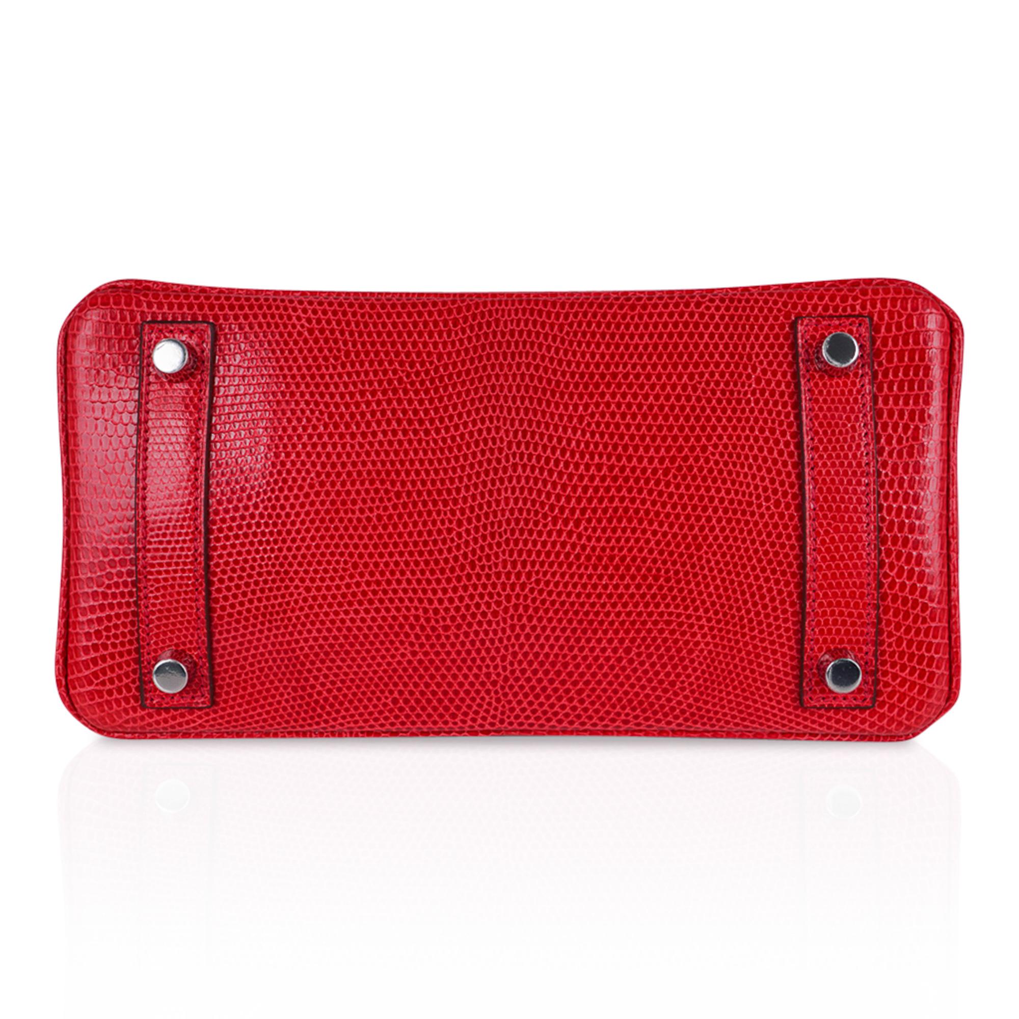Hermes Birkin 25 Rouge Exotic Lizard Bag Palladium Hardware For Sale 2