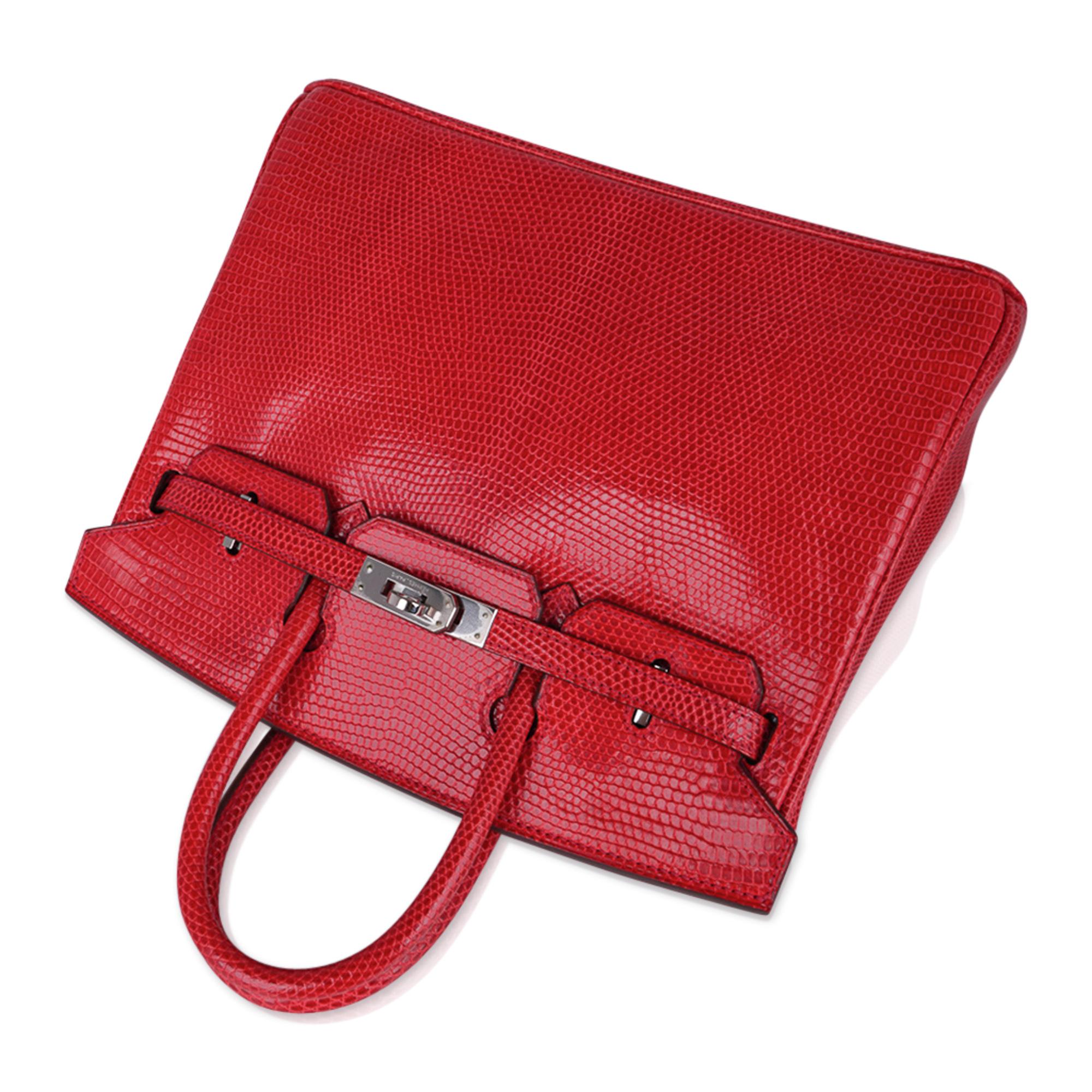 Hermes Birkin 25 Rouge Exotic Lizard Bag Palladium Hardware en vente 5