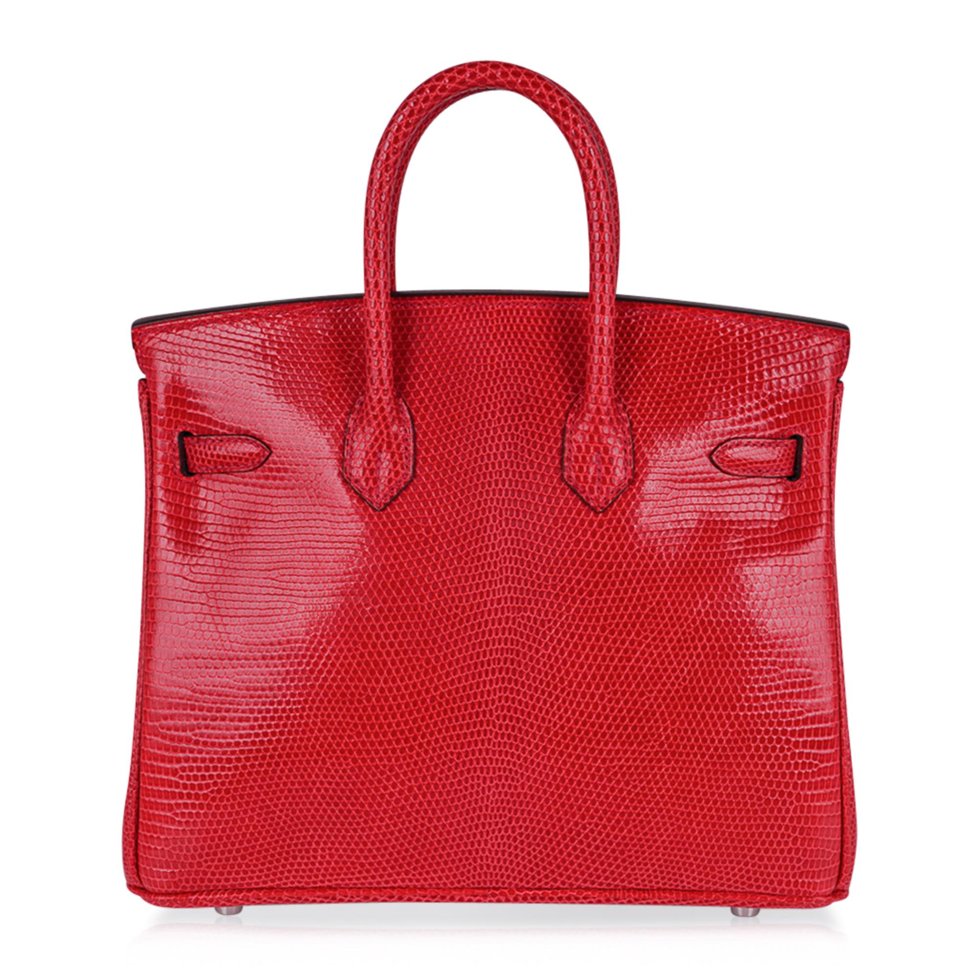 Hermes Birkin 25 Rouge Exotic Lizard Bag Palladium Hardware In New Condition For Sale In Miami, FL