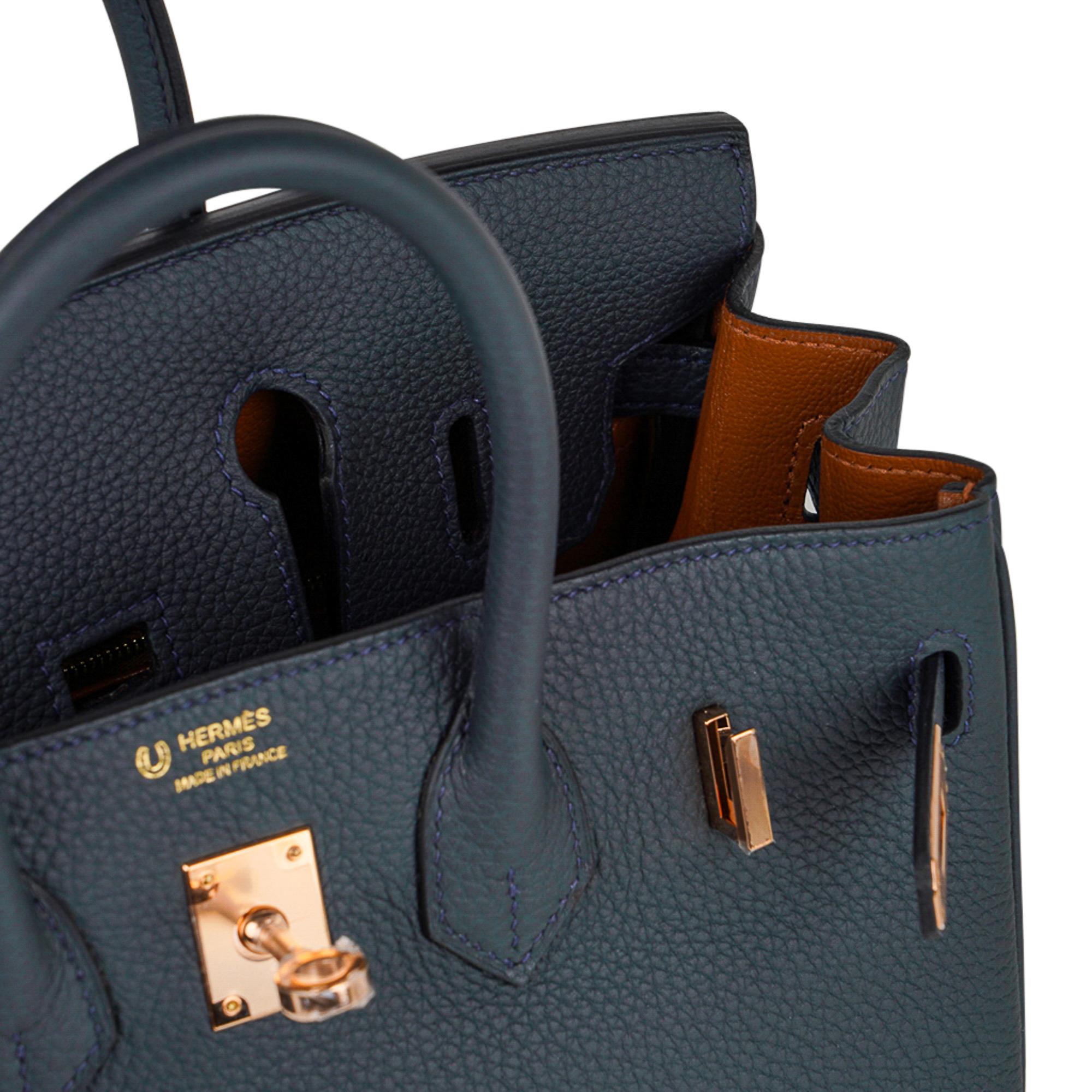 Black Hermes Birkin HSS 25 Bag Vert Cypress Rose Gold Hardware Togo Leather 