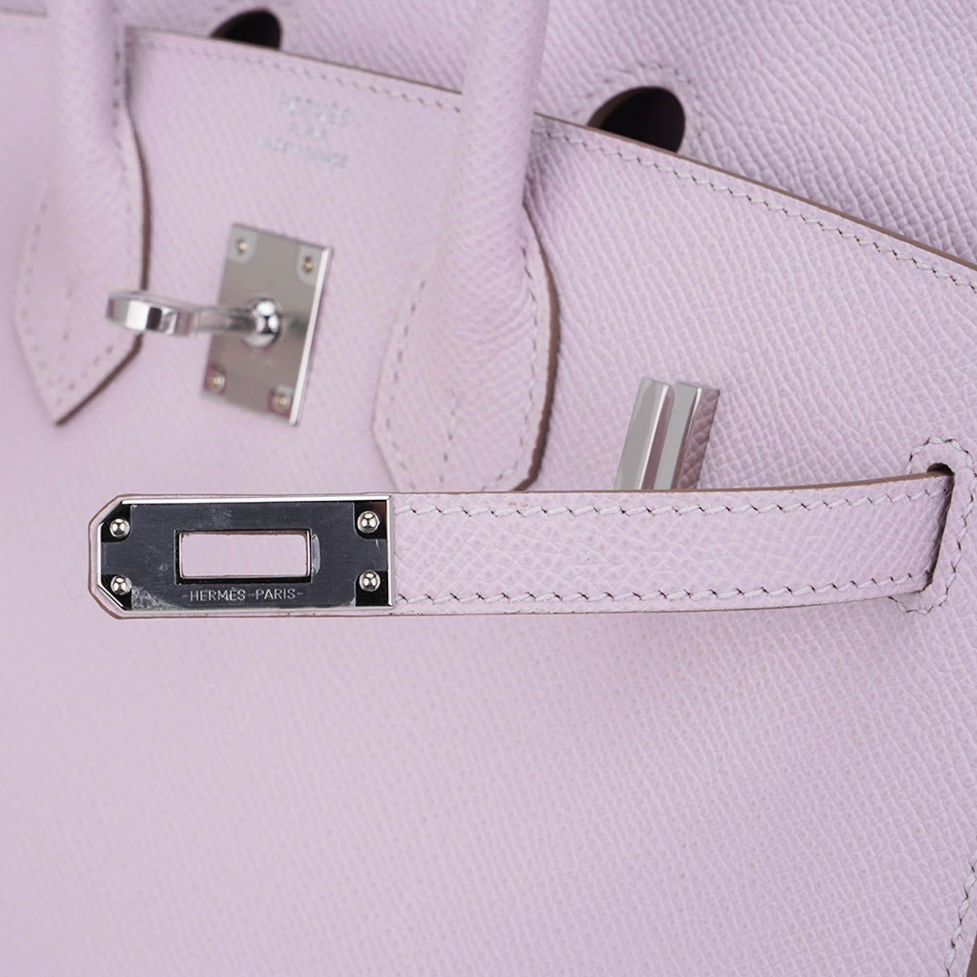 Hermes Birkin 25 Bag Sellier Mauve Pale Epsom Leather with Palladium Hardware For Sale 1