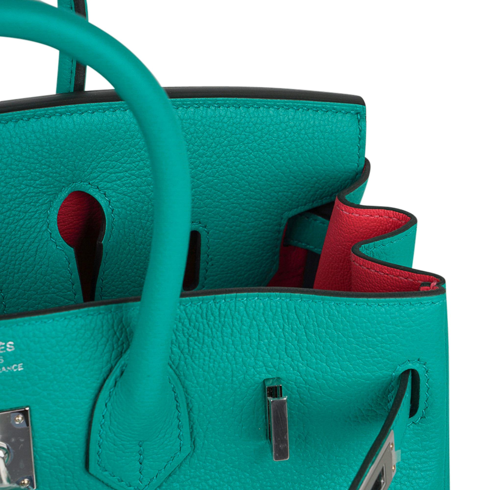 Hermes Birkin 25 Bag Verso Vert Verone / Rose Lipstick Novillo Leather In New Condition For Sale In Miami, FL