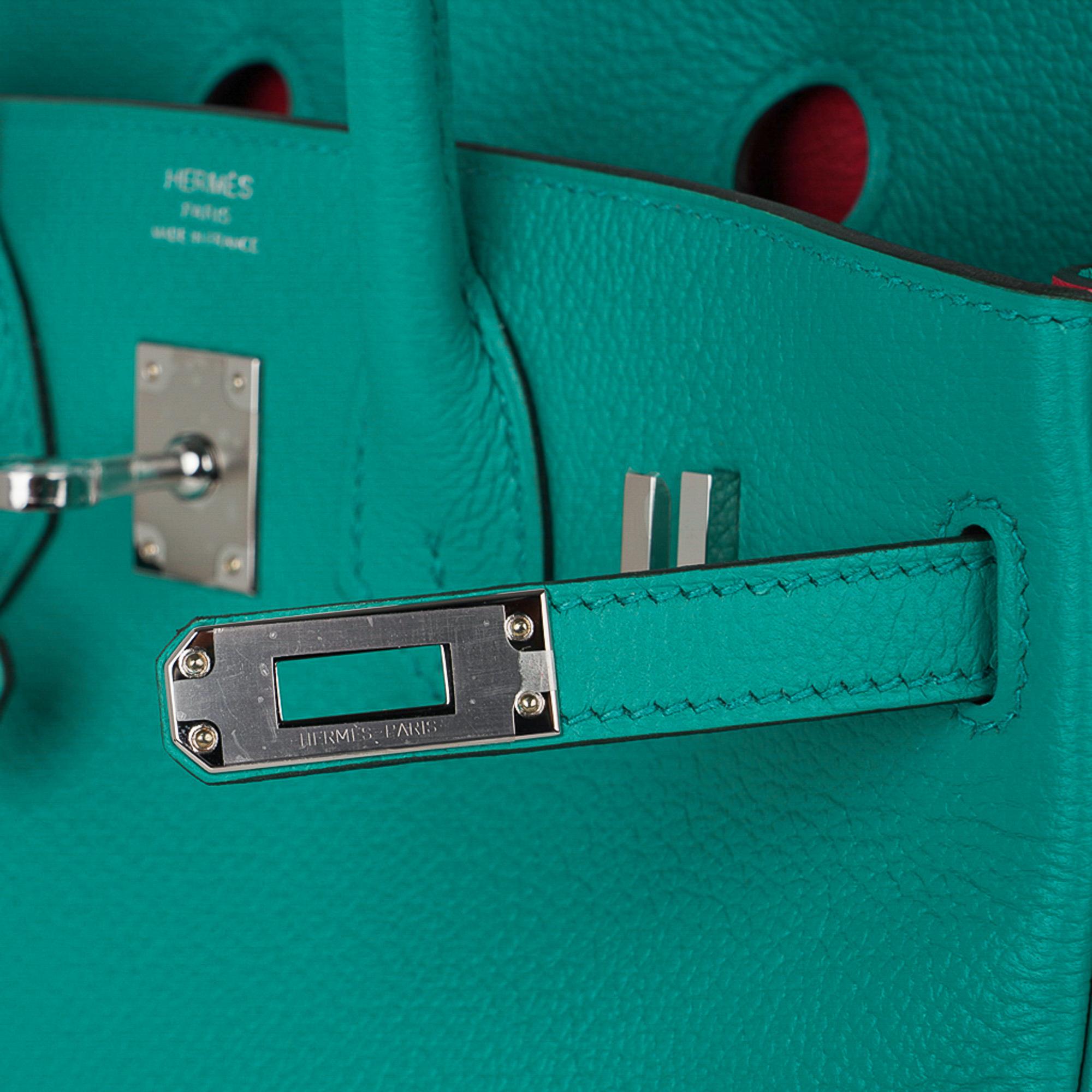 Hermes Birkin 25 Bag Verso Vert Verone / Rose Lipstick Novillo Leather For Sale 1