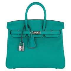 Hermes Birkin 25 Bag Verso Vert Verone / Rose Lipstick Novillo Leather New w/Box