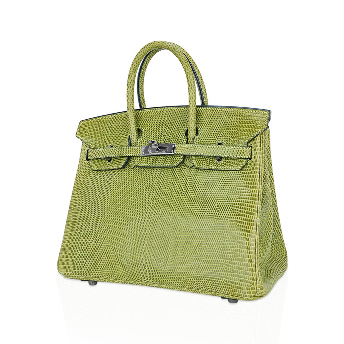 Hermès Birkin 25 Tasche Vert Anis Eidechse mit Palladiumbeschlägen im Zustand „Gut“ im Angebot in Miami, FL