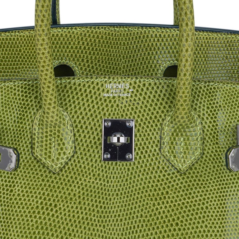 Hermes Birkin Bag 25cm Green Lizard W/Silver Hardware $8700 - Nadine  Collections