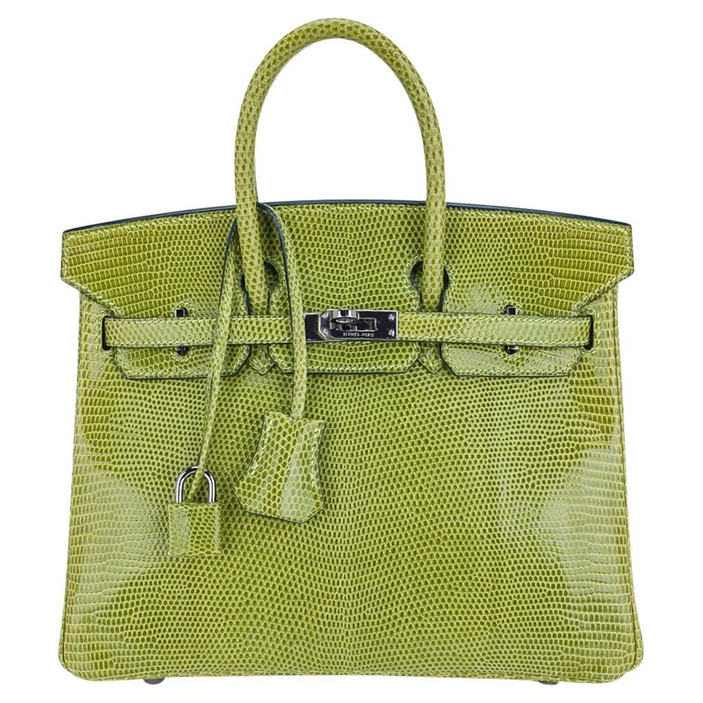 Hermès Birkin 25 Tasche Vert Anis Eidechse mit Palladiumbeschlägen