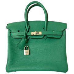 Hermes Birkin 25 Bag Vert Vertigo Green Verso Blue Interior