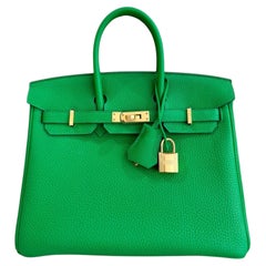 Hermes Birkin 25 Bamboo Green Togo Leather Gold Hardware New Top Handle Bag