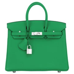 Hermes Birkin 25 Bambou Green Verso Caramel Bamboo Togo Bag Y Stamp ...