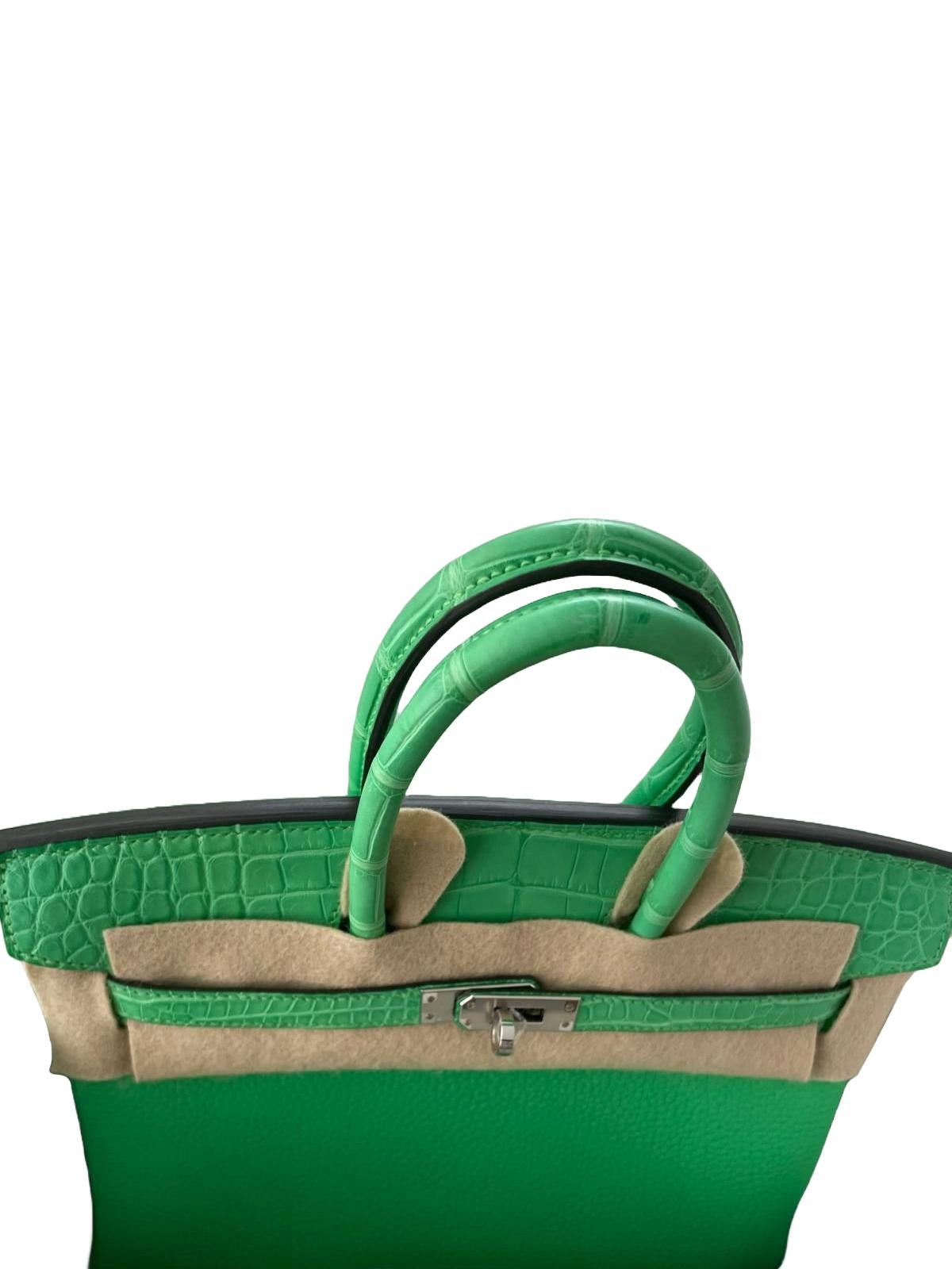 Hermes Birkin 25 Vert Comics Togo Matte Alligator Touch Palladium Hardware in vendita 6
