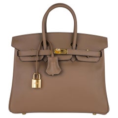 Hermes Birkin 25 Beige De Weimar Veau Jonathan Leder Gold Hardware