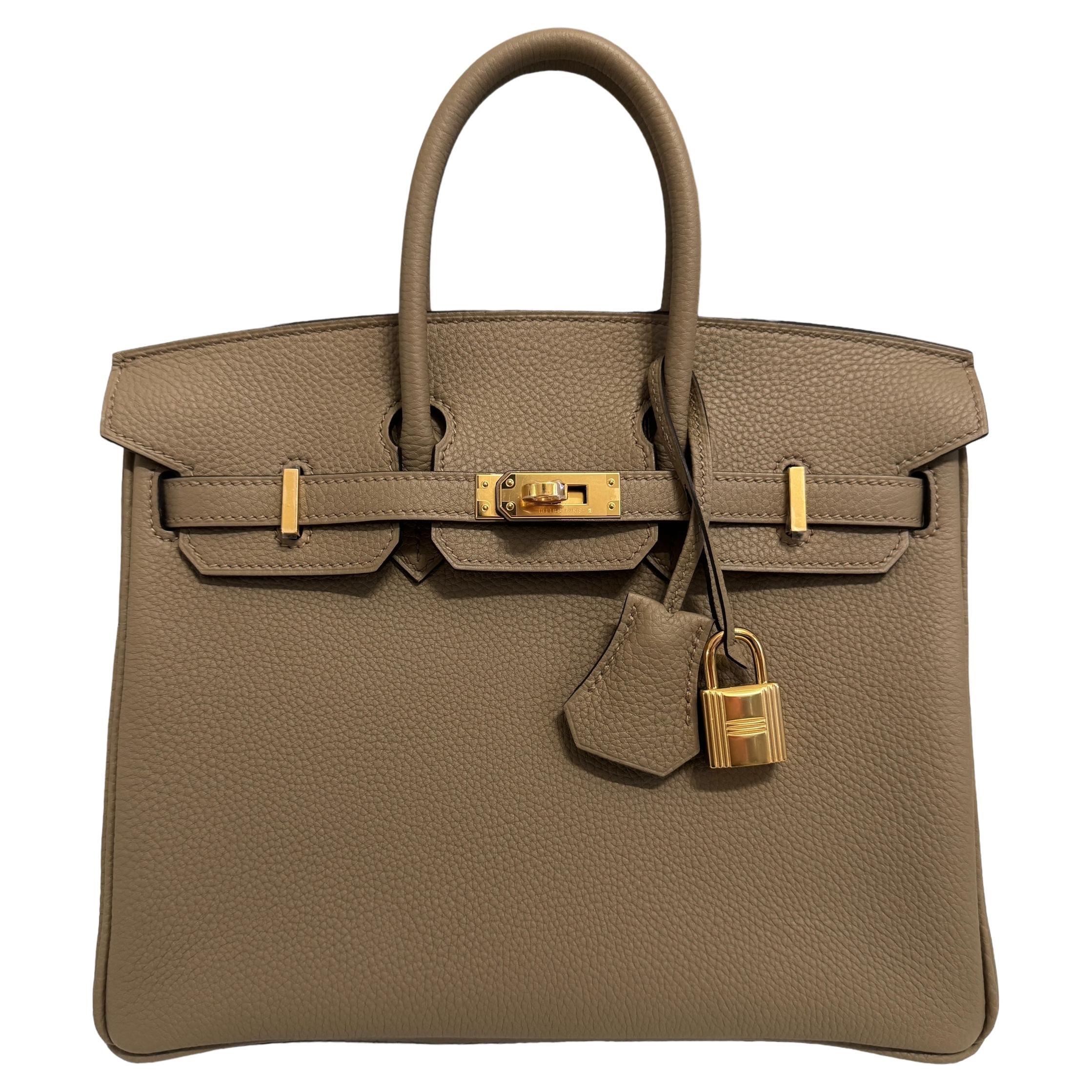 Hermes Birkin 25 Beige Marfa Tan Togo Leather Handbag Gold Hardware 2023
