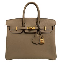 Hermes Birkin 25 Beige Marfa Tan Togo Lederhandtasche mit Goldbeschlägen 2023