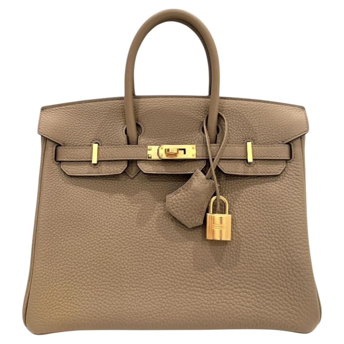 Hermes Birkin 25 Beige Marfa Togo Leder Gold Hardware New Top Handle Bag im Angebot