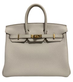 Hermes Birkin 25 Beton Beige Gray Togo Leather Handbag Rose Gold Hardware