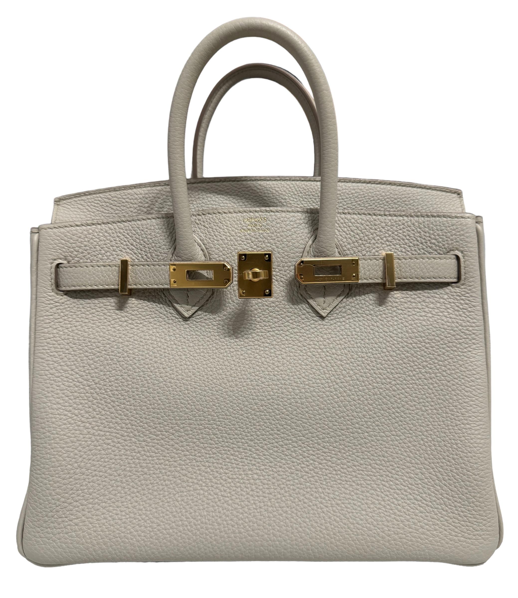 Hermes Birkin 25 Beton Beige Gray Togo Leather Handbag Rose Gold Hardware In New Condition In Miami, FL