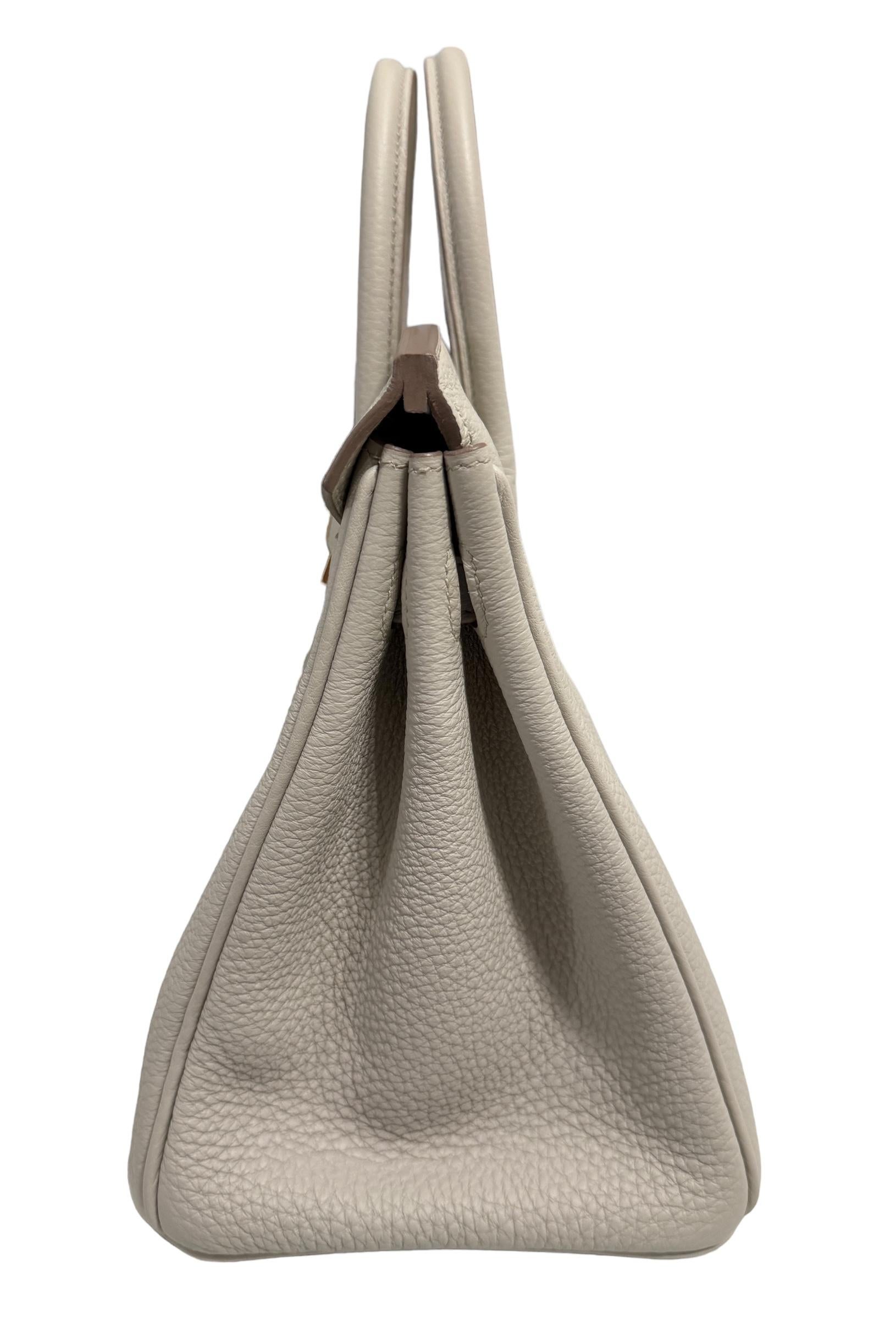 Hermes Birkin 25 Beton Beige Gray Togo Leather Handbag Rose Gold Hardware  For Sale 1