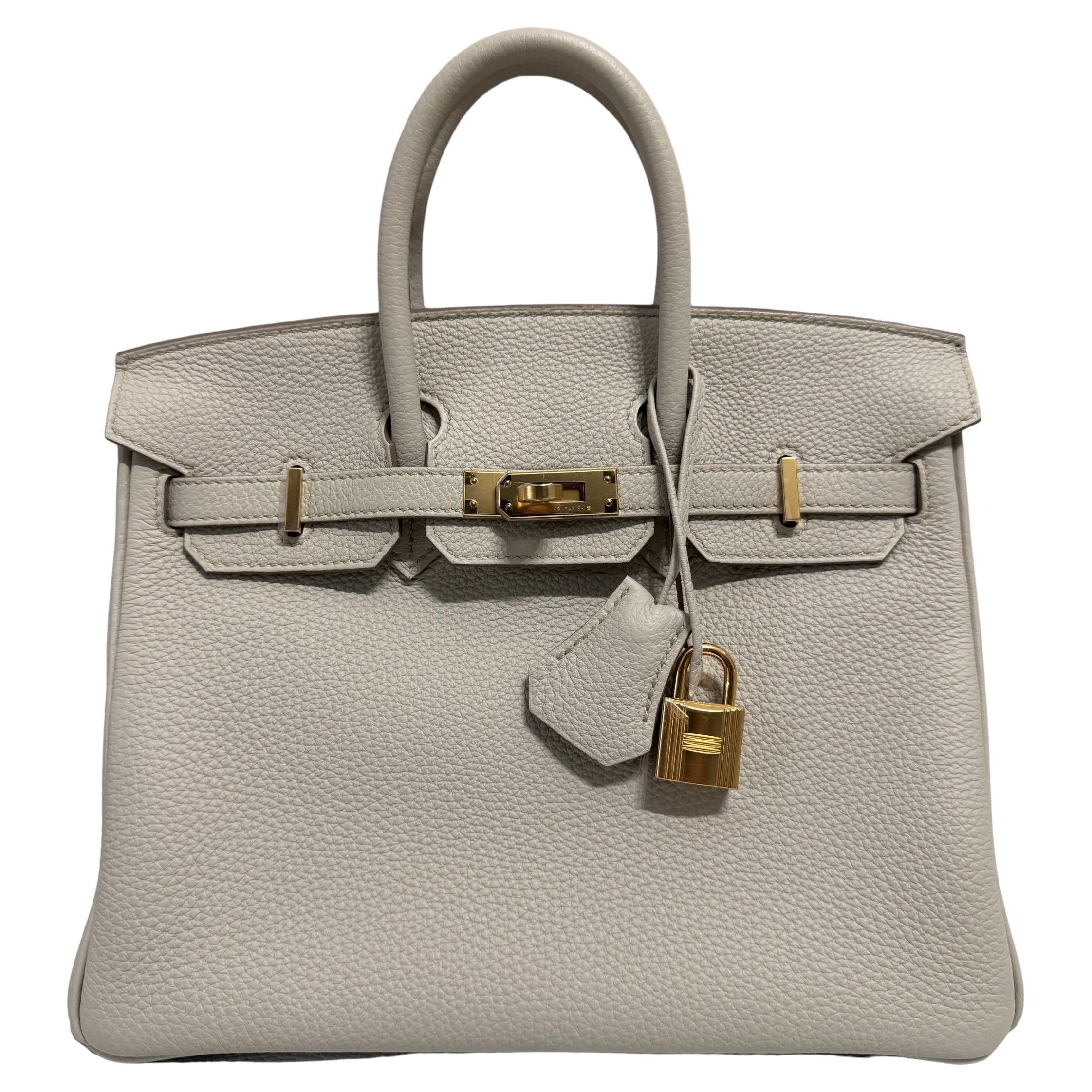 Hermes Birkin 25 Beton Beige Gray Togo Leather Handbag Rose Gold Hardware  en vente