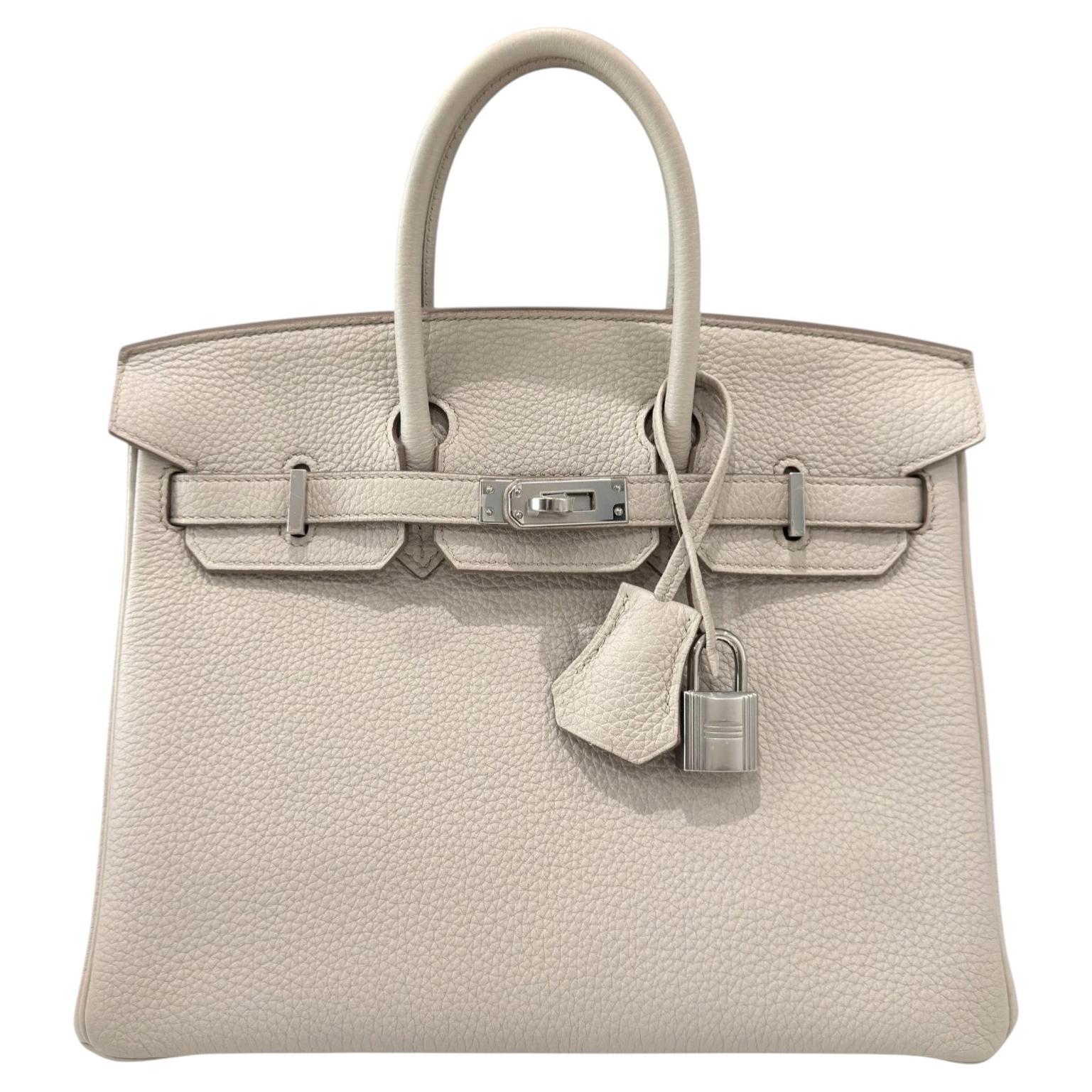 Hermes Birkin 25 Beton Cream Togo Leather Palladium Hardware Rare Top Handle Bag For Sale