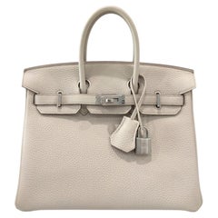 Hermes Birkin 25 Beton Creme Togo Leder Palladium Hardware Seltene Top Handle Bag