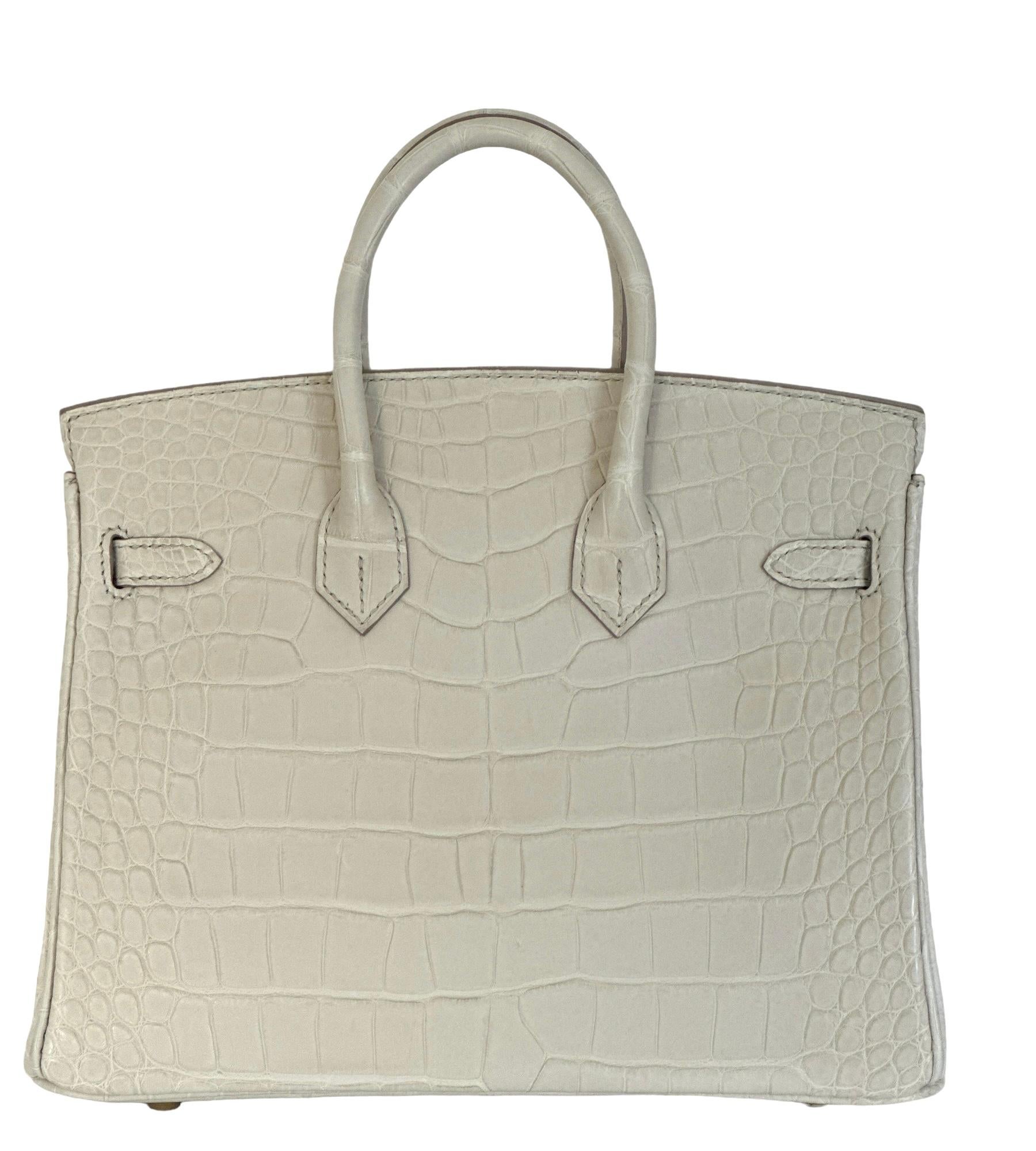 Hermès - Sac Birkin 25 Beton en alligator mat avec quincaillerie dorée, neuf 7