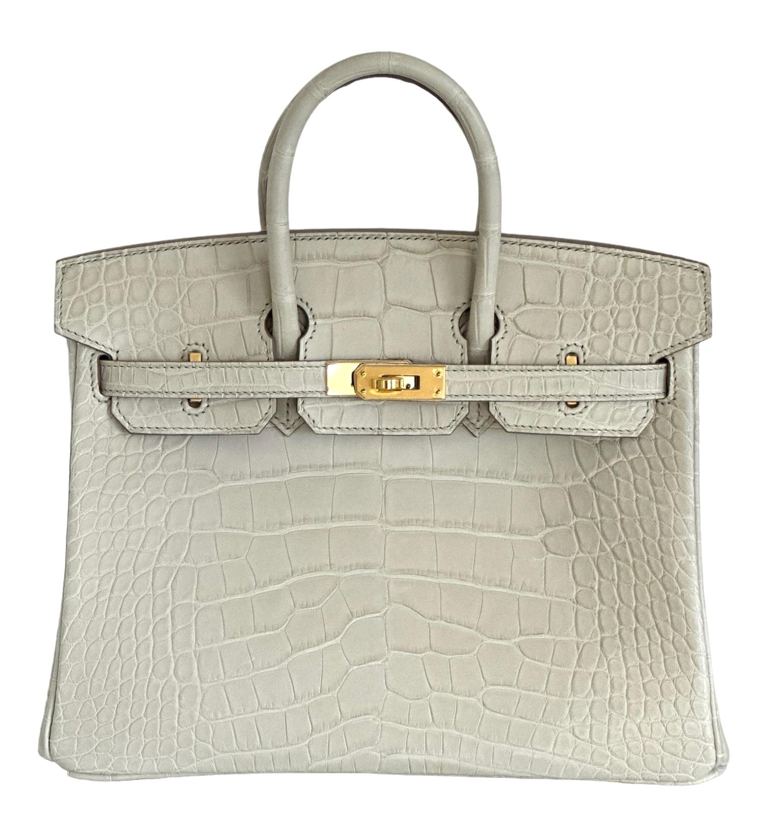 Hermès - Sac Birkin 25 Beton en alligator mat avec quincaillerie dorée, neuf 9