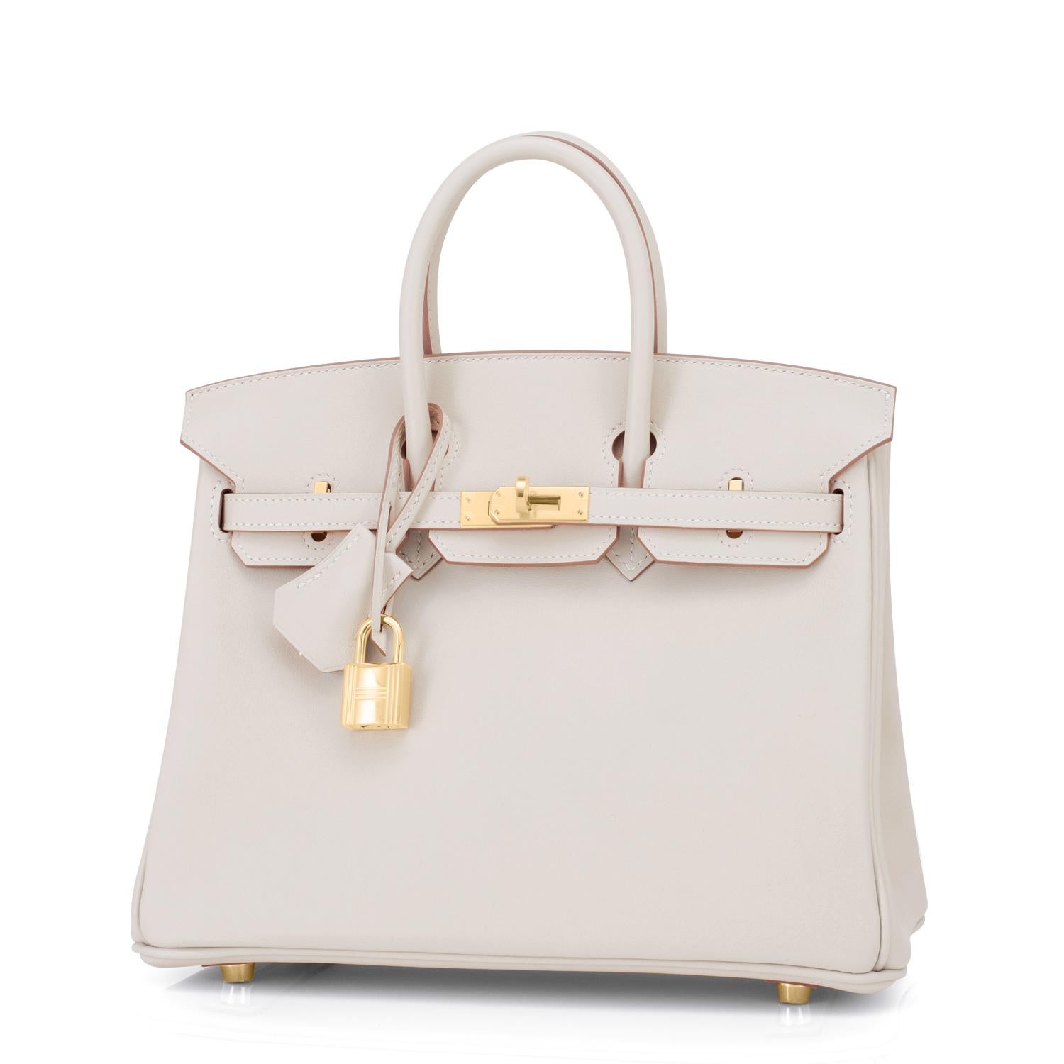 Guaranteed Authentic Hermes Birkin 25cm Beton Gold Hardware Swift Off White Bag Y Stamp, 2020 
Just purchased from Hermes store! Bag bears new interior 2020 Y Stamp.
Brand New in Box.  Store Fresh.  Pristine Condition (with plastic on hardware)