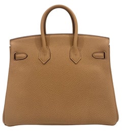 Hermes Birkin 25 Biscuit Tan Beige Togo Leather Gold Hardware New Top Handle Bag