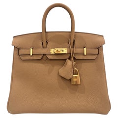 Hermes Birkin 25 Biscuit Tan Beige Togo Leather Gold Hardware New Top Handle Bag