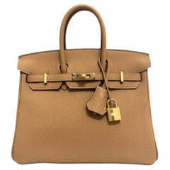 Hermes Birkin 25 Biscuit Togo Leather With Gold Hardware Handbag