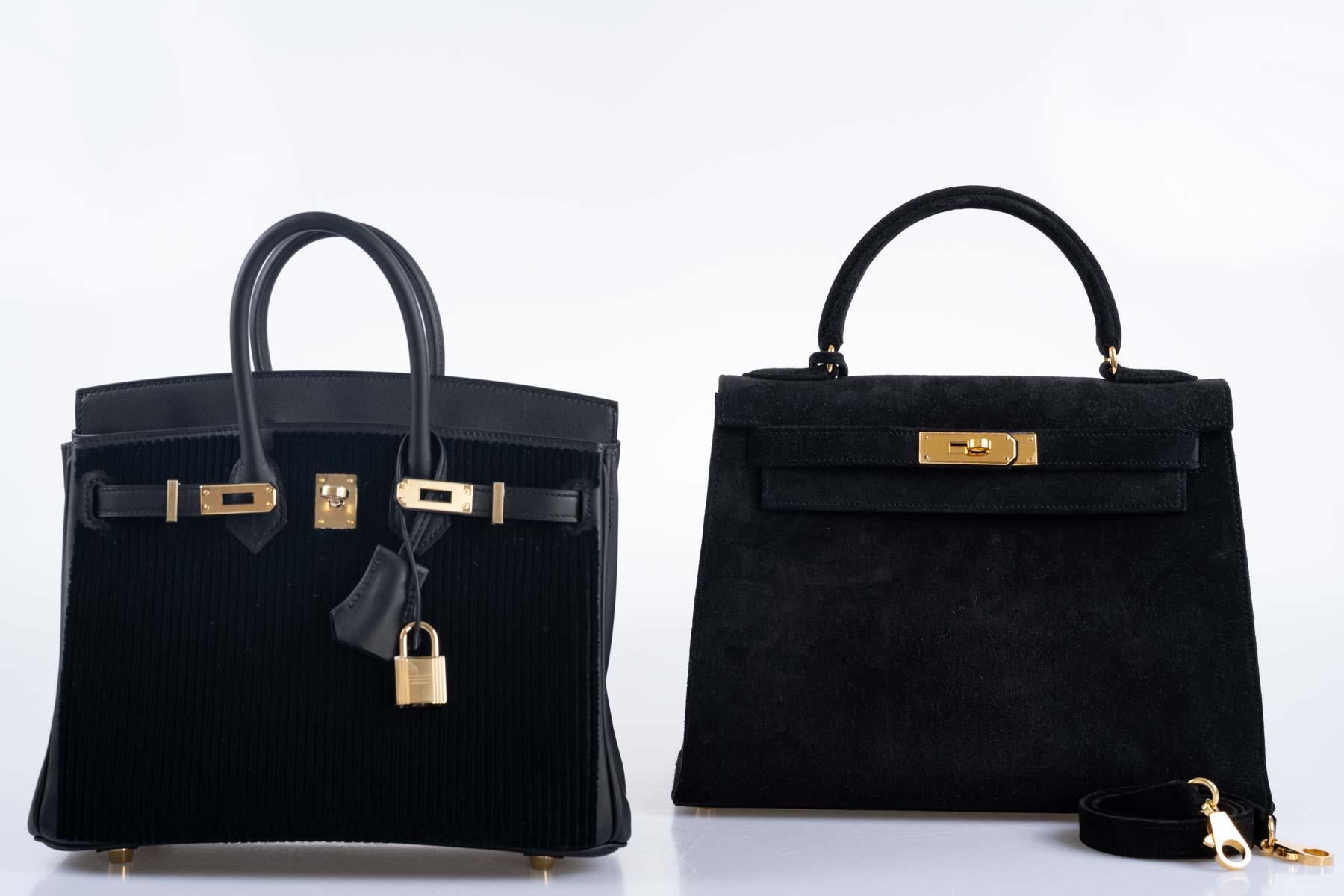 Hermès Birkin 25 Black côte à côte tuffetage and Swift Permabrass Hardware For Sale 3