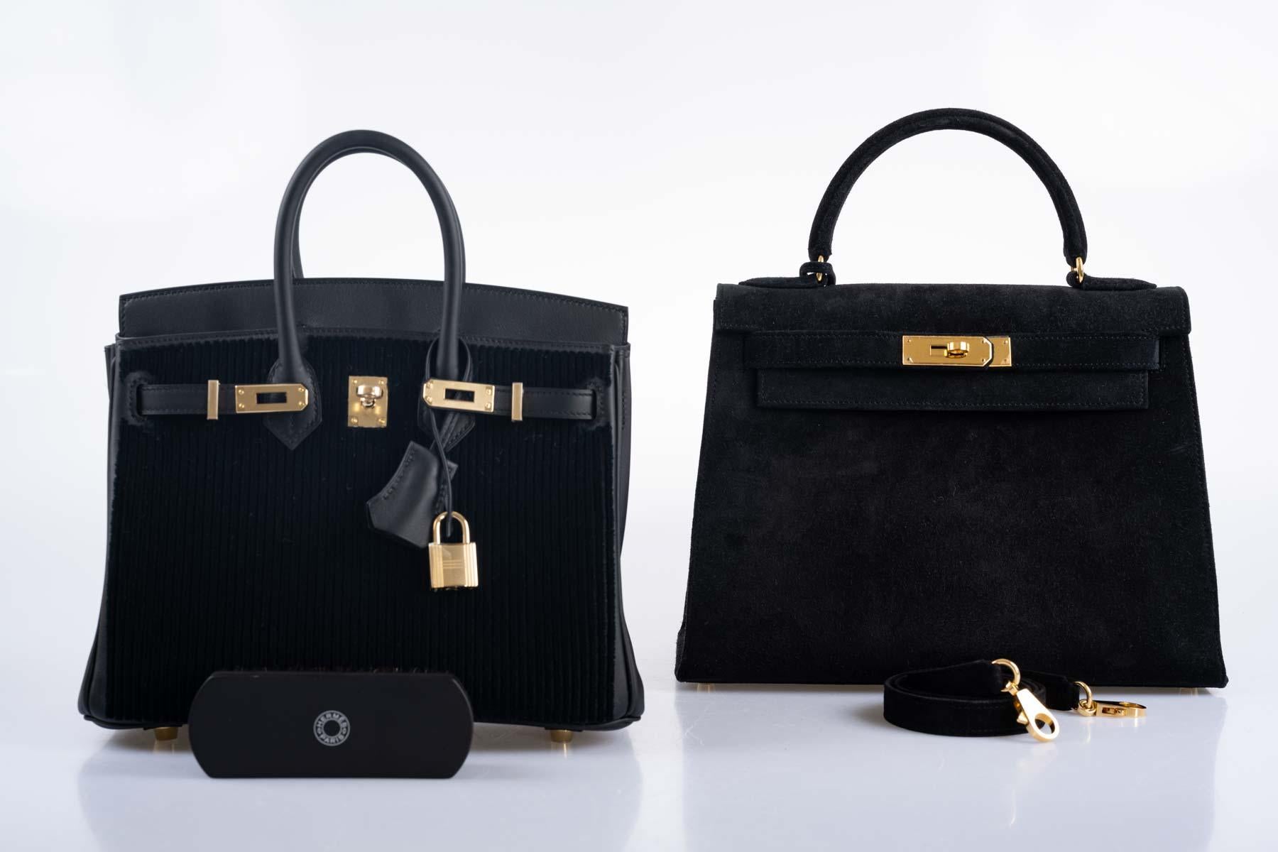 Hermès Birkin 25 Black côte à côte tuffetage and Swift Permabrass Hardware For Sale 4