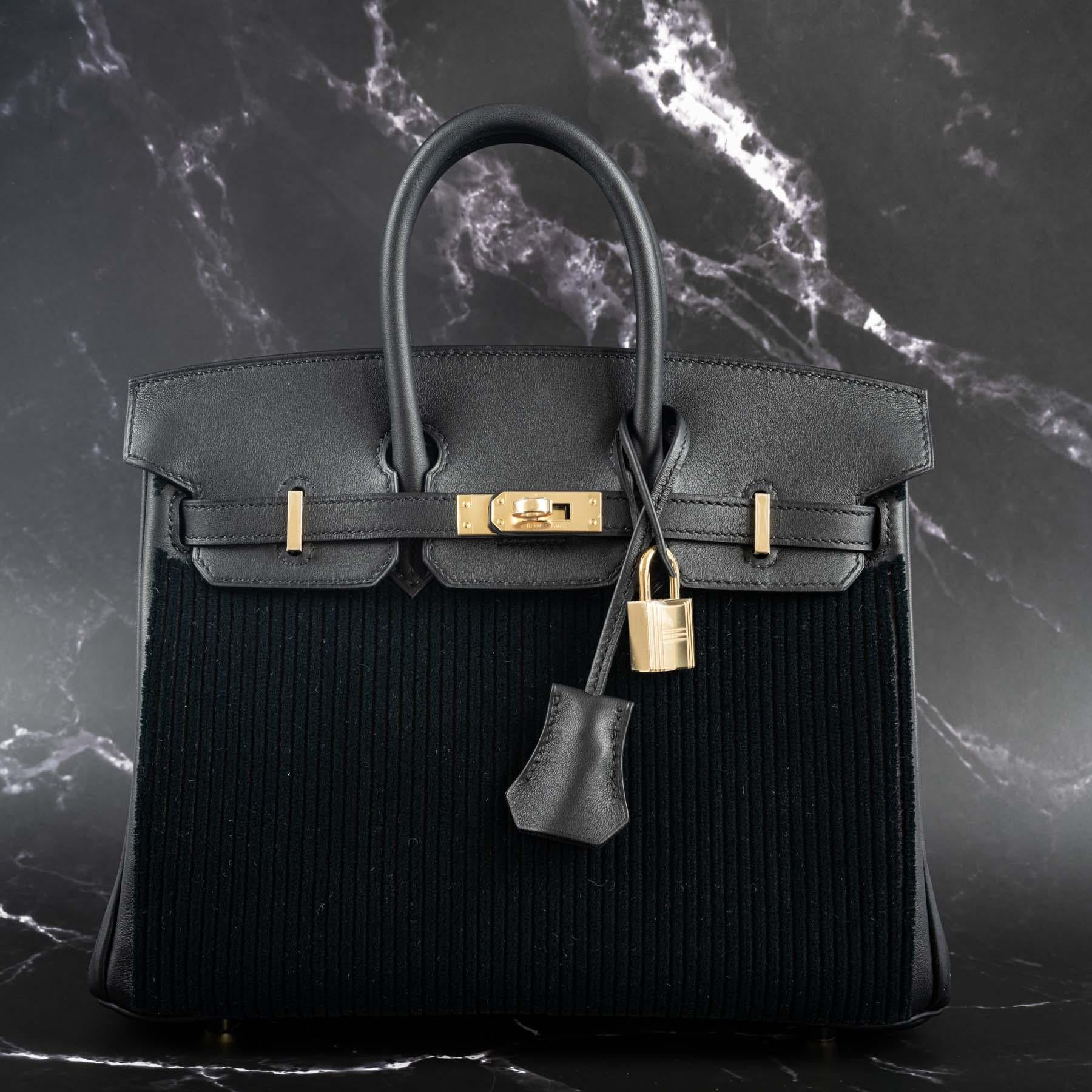 Hermès Birkin 25 Black côte à côte tuffetage and Swift Permabrass Hardware For Sale 7