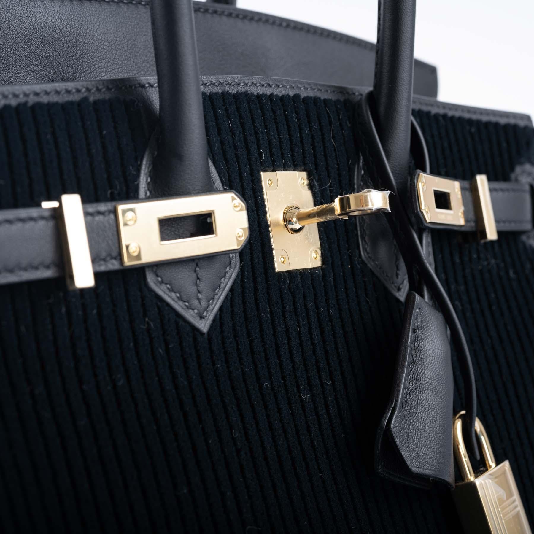 Hermès Birkin 25 Black côte à côte tuffetage and Swift Permabrass Hardware For Sale 2