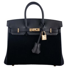Hermès Birkin 25 Negro côte à côte tuffetage y Swift Permabrass Hardware