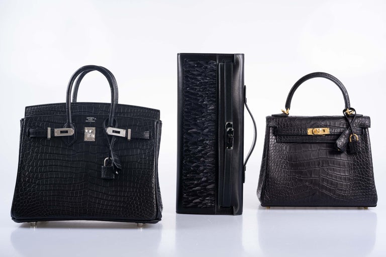 Hermès Birkin 25 Black Matte Porosus Crocodile with Palladium Hardware For  Sale at 1stDibs
