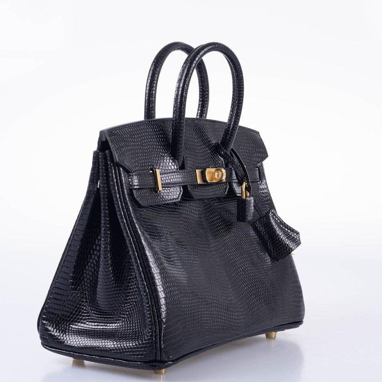 Hermès Birkin 25 Black Nilo Lizard Gold Hardware Bag For Sale at