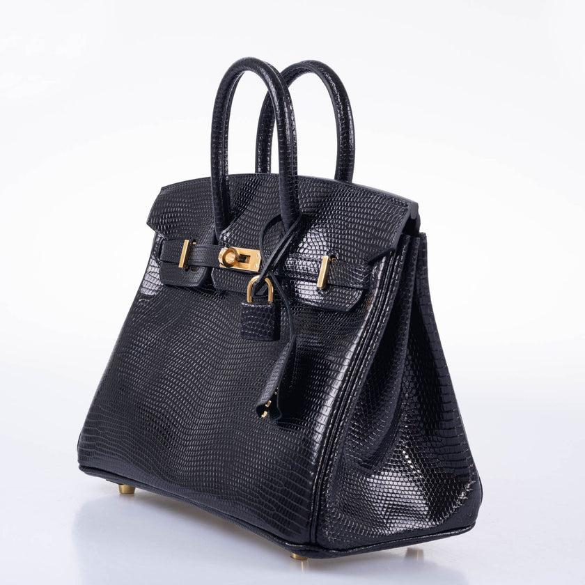 Donna Hermès Birkin 25 Nero Nilo Lizard Borsa con finiture in oro in vendita